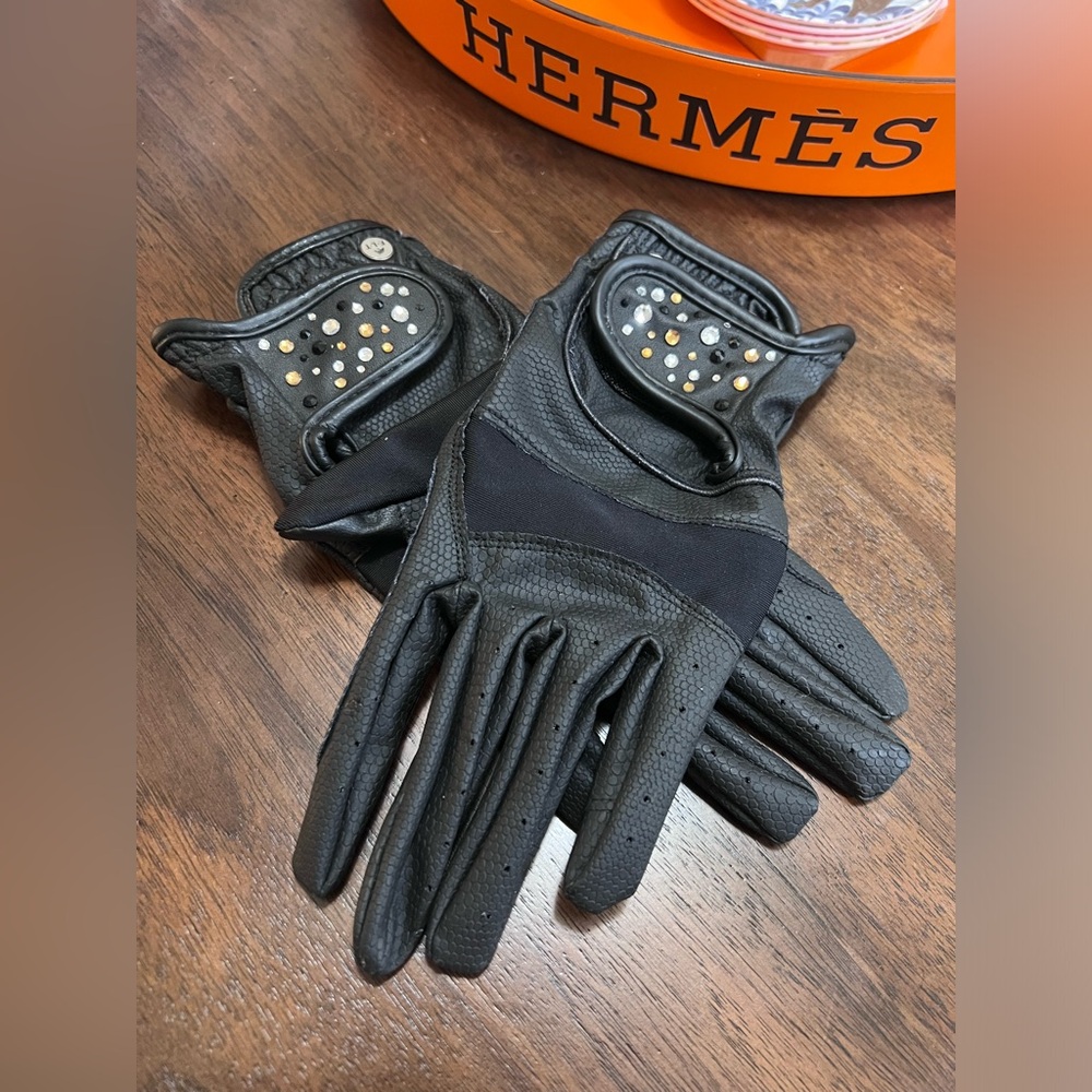New Swarovski black vegan leather riding gloves (European brand)